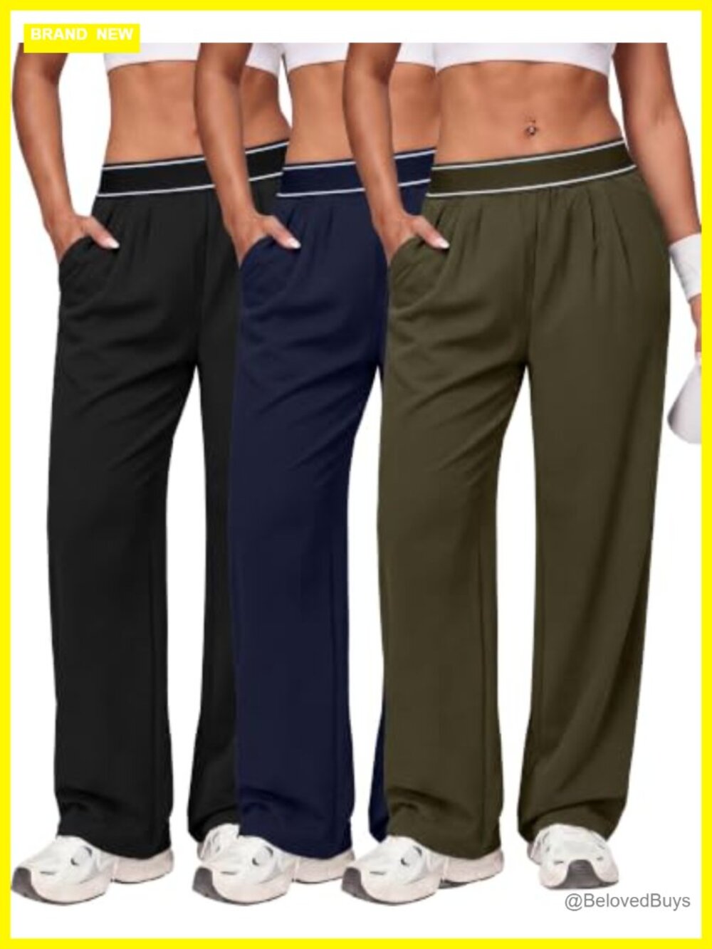 Women's Lightweight Straight Leg Track Pants Quick Dry Elastic Waist 3 Pack
